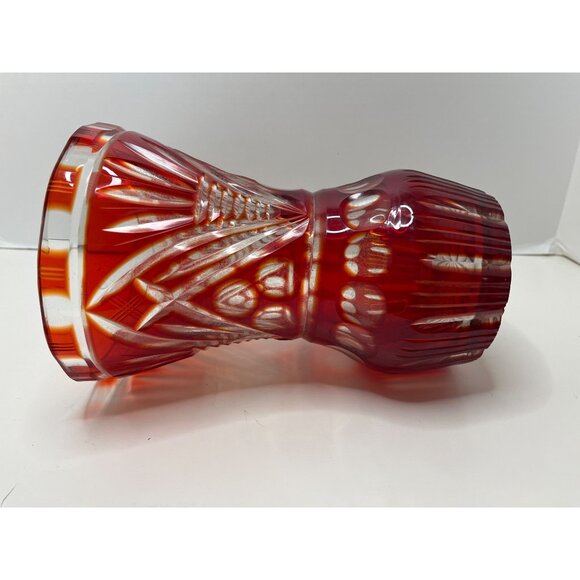 Ruby Red Cranberry Heavy Large Cut Crystal Vase Made in Brazil 8 1/2" - Picture 7 of 11
